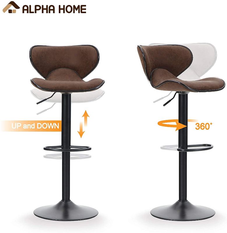 Photo 1 of ALPHA HOME Bar Stools Counter Height Adjustable Swivel Bar Chair Modern Pu Leather Kitchen Counter Stools Dining Chairs Set of 4, 350 lbs Capacity (Brown), 4PCS
