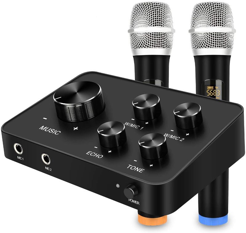 Photo 1 of Portable Karaoke Microphone Mixer System Set, with Dual UHF Wireless Mic, HDMI & AUX In/Out for Karaoke, Home Theater, Amplifier, Speaker