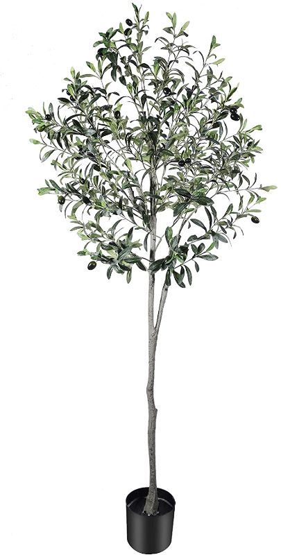 Photo 1 of ARTIFICIAL OLIVE TREE 6FT(70IN) TALL FAKE POTTED OLIVE SILK TREE WITH PLANTER LARGE FAUX OLIVE BRANCHES AND FRUITS ARTIFICIAL TREE FOR MODERN HOME OFFICE LIVING ROOM DECOR INDOOR, 1176 LEAVES
