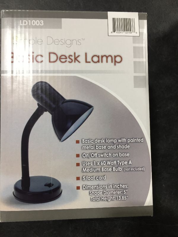 Photo 3 of Simple Designs LD1003-BLK Basic Metal Flexible Hose Neck Desk Lamp, Black