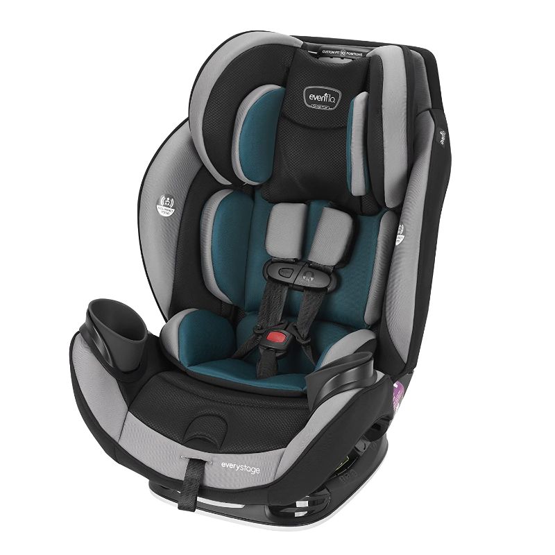 Photo 1 of Evenflo EveryStage DLX Convertible Car & Booster Seat, Rear-Facing Ratchet Tightened, For Ages Infant to 10, Reef Blue