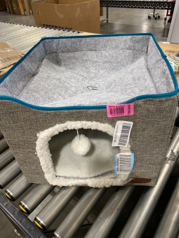 Photo 2 of Bedsure Cat Beds for Indoor Cats - Large Cat Cave for Pet Cat House with Fluffy Ball Hanging and Scratch Pad, Foldable Cat Hidewawy,16.5x16.5x14 inches
