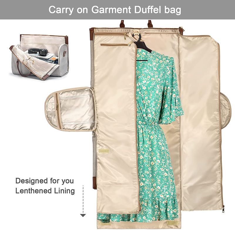 Photo 2 of Convertible Garment Bag with Shoulder Strap, Travel Weekender Overnight Carry on Garment Duffel Bag for Women with Shoes Compartment - 2 in 1 Hanging Suitcase Suit Travel Bags
