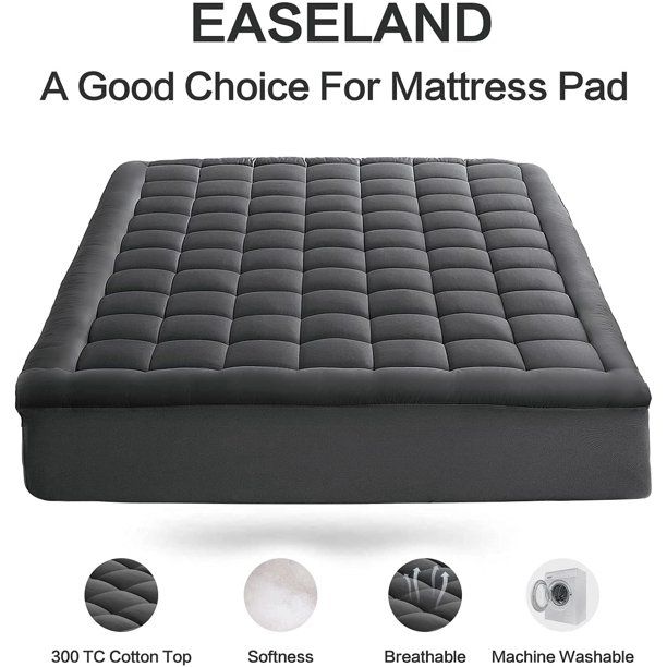 Photo 2 of EASELAND Olympic Queen Mattress Pad Pillow Top Mattress Cover Quilted Fitted Mattress Protector Cotton Top 8-21" Deep Pocket Expanded Mattress Topper (66x80 Inches,Dark Grey)
