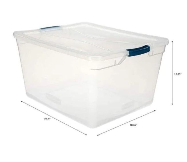 Photo 2 of Cleverstore 71 Qt. Latching Plastic Storage Container and Lid, Clear, pack of two, MISSING LID 