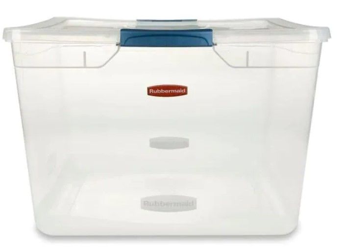 Photo 1 of Cleverstore 71 Qt. Latching Plastic Storage Container and Lid, Clear, pack of two, MISSING LID 