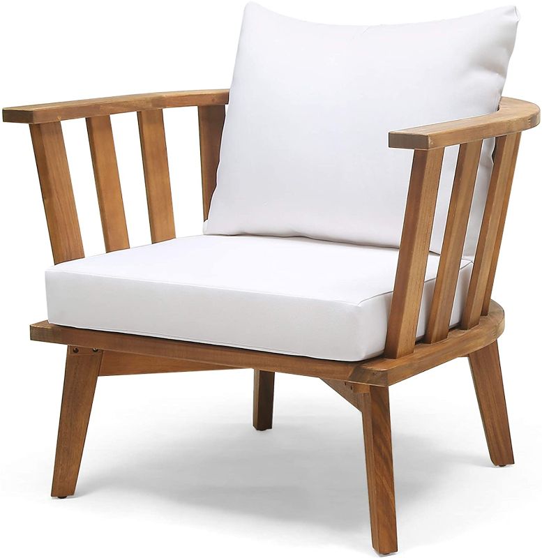 Photo 1 of Christopher Knight Home 309123 Dean Outdoor Wooden Club Chair with Cushions, White and Teak Finish
