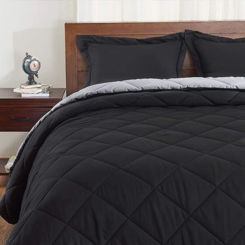 Photo 1 of Basic Beyond Down Alternative Comforter Set (Queen, Black/Grey) - Reversible Bed Comforter with 2 Pillow Shams for All Seasons