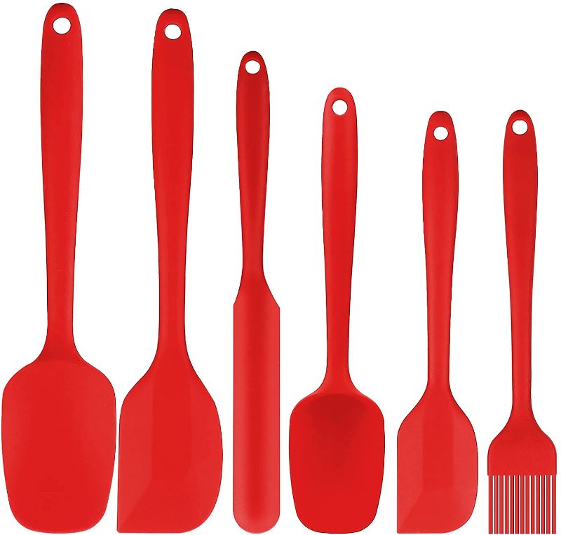 Photo 1 of 6 Pieces Heat Resistant Food Grade Silicone Spatulas Set Non-stick Rubber Scraper with Seamless One Piece Design, Kitchen Utensils for Baking, Cooking, Mixing ,Heat Resistant Non Stick Cookware
