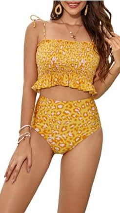 Photo 1 of MOLYBELL Women High Waisted Petite Bikini Sets, Bandeau Ruffled Strapless Smocked Tummy Control 2 Piece Bathing Suit Swimsuit
SMALL