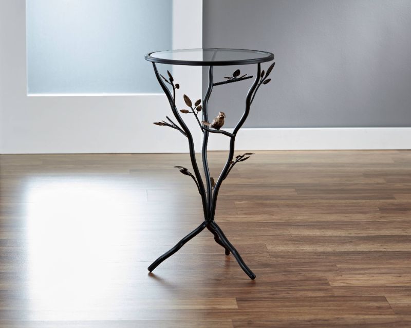Photo 1 of Bird and Branches Tripod Side Table, American Crafted, Antique Bronze, 14 X 14 X 24 in