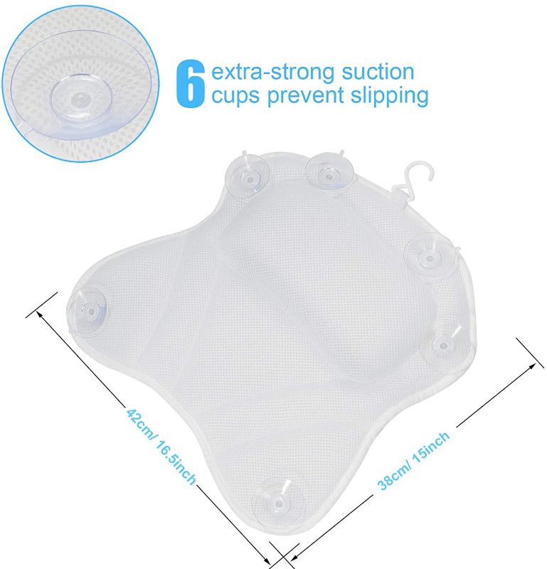 Photo 1 of Bath Pillow for Tub Bath, Bath Pillow Cushion with 6 Suction Cups 3D Mesh, Hot Tub, Home Spa Non-Slip Luxury Support for Head, Neck, Back and Shoulders