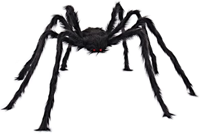 Photo 1 of 6.6  Ft. Halloween Outdoor Decorations Hairy Spider,Scary Giant Spider Fake Large Spider Hairy Spider Props for Halloween Yard Decorations Party Decor, Black