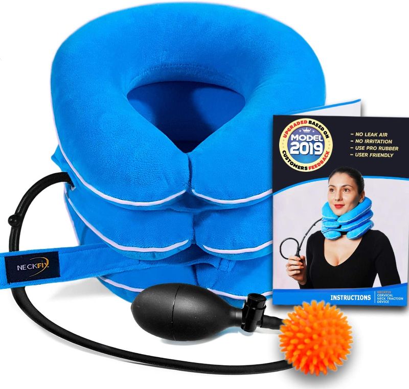 Photo 1 of Cervical Neck Traction Device by NeckFix for Instant Neck Pain Relief - Adjustable Neck Stretcher Collar for Home Traction Spine Alignment