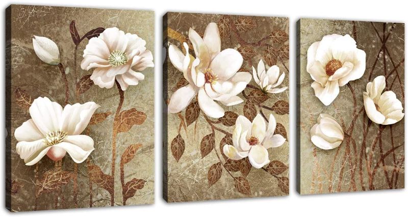 Photo 1 of Vintage Wall Art Flowers Bedroom Wall Decor 3 Pieces Canvas Wall Art White Blossom Bathroom Living Room Decoration 12" x 16" x 3 Panels Framed Ready to Hang
