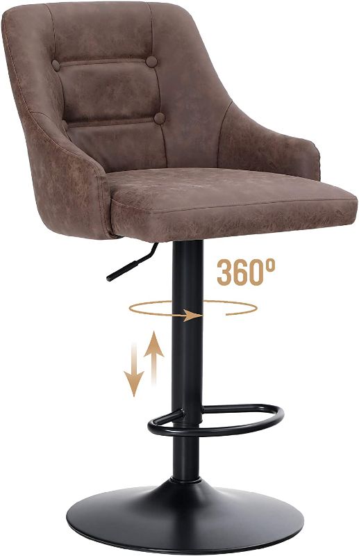 Photo 1 of ALPHA HOME Swivel Bar Stool Adjustable Airlift Counter Height Bar Stool Kitchen Dining Cafe Hydraulic PU Leather Bar Chair with Padded Back and Black Chromed Metal Base, Brown,1PC
