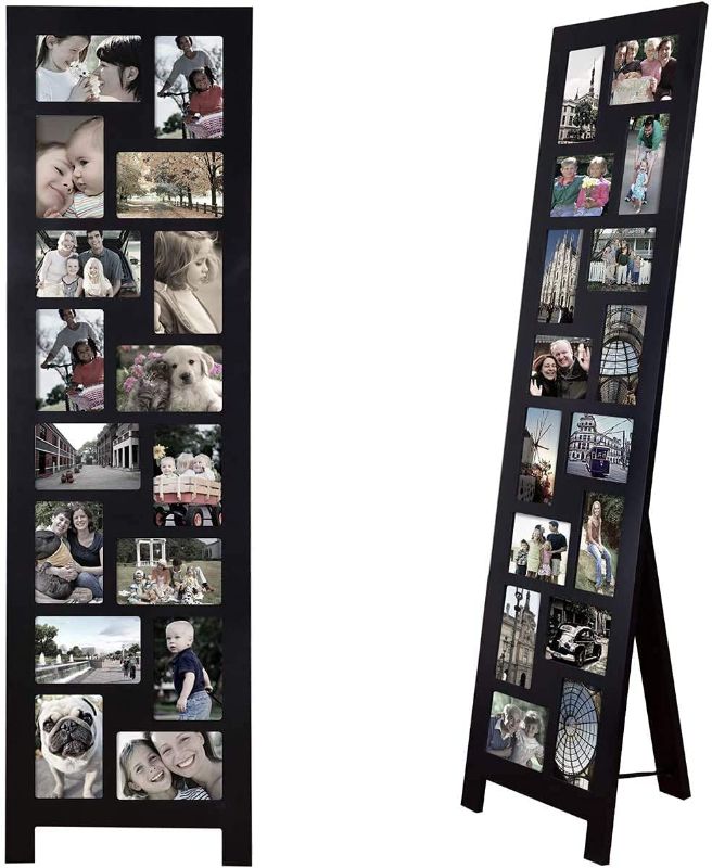 Photo 1 of Adeco Wood Screen Style Collage Picture Photo Frame, 16 Opening Decorative Floor Standing Easel Photo Frame, 4 x 6 Inch, 1 PC
