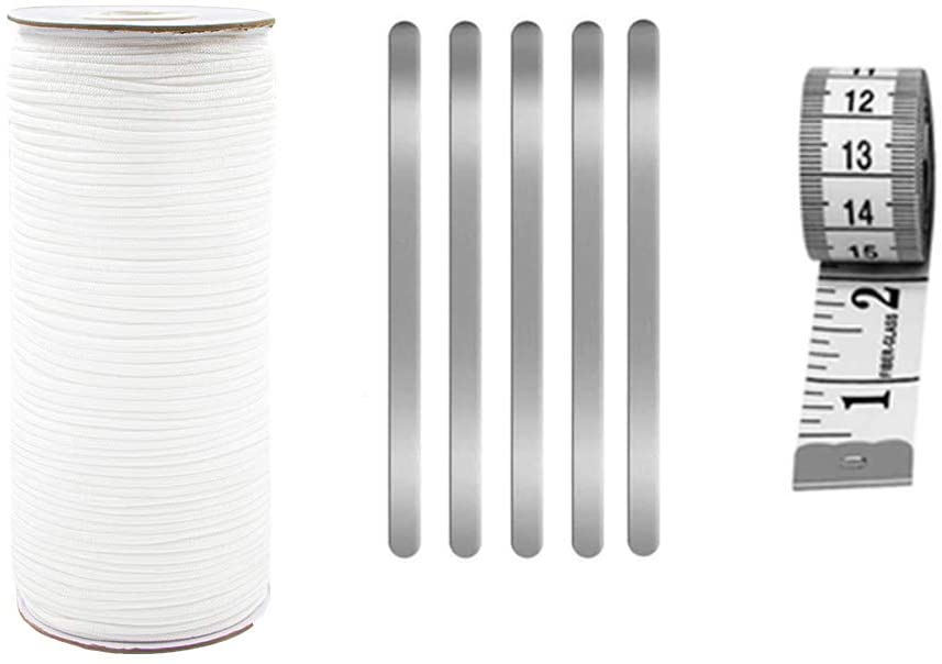 Photo 1 of 125 Yards Elastic White Band 1/4 Inch Round Ear Tie Earloop Strap Handmade String, 100pcs 90MM Aluminum Nose Bridge, 1 Piece Soft Tape Measure for Crafts DIY Sewing
