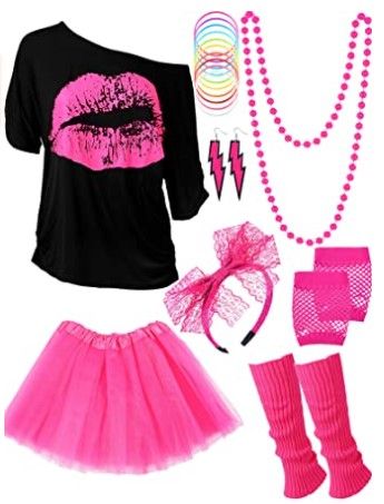 Photo 1 of 80s Costume Accessories Set T-Shirt Tutu Headband Earring Necklace Leg Warmers
3XL