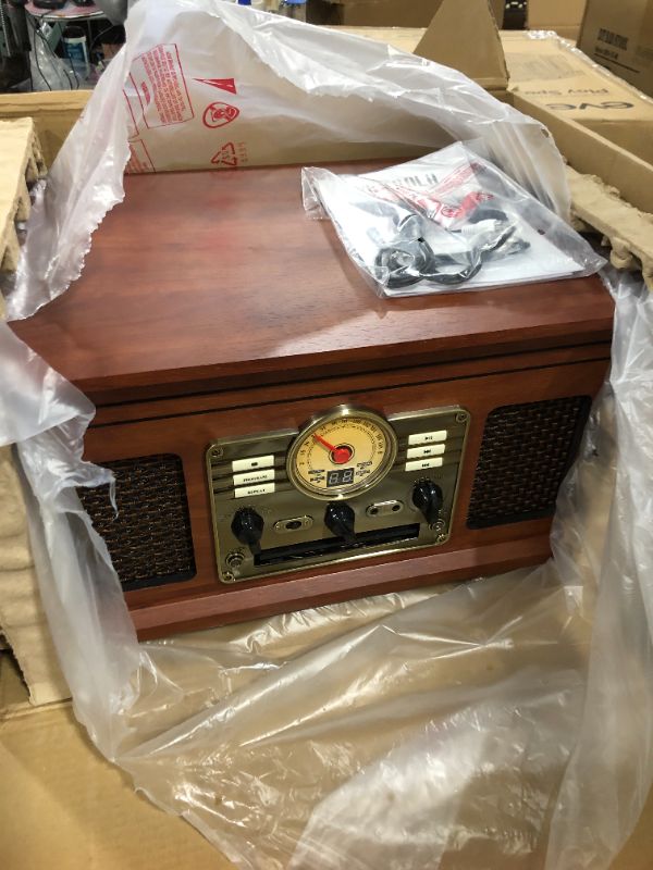 Photo 2 of Victrola Nostalgic 6-in-1 Bluetooth Record Player & Multimedia Center with Built-in Speakers - 3-Speed Turntable, CD & Cassette Player, FM Radio | Wireless Music Streaming | Mahogany