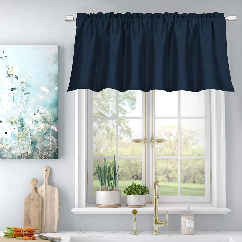 Photo 1 of All Seasons Navy Room Darkening Curtain Valance for Living Room Energy Efficient Durability Rod Pocket Topper Small Curtain Valance, 52X15,Navy Blue,