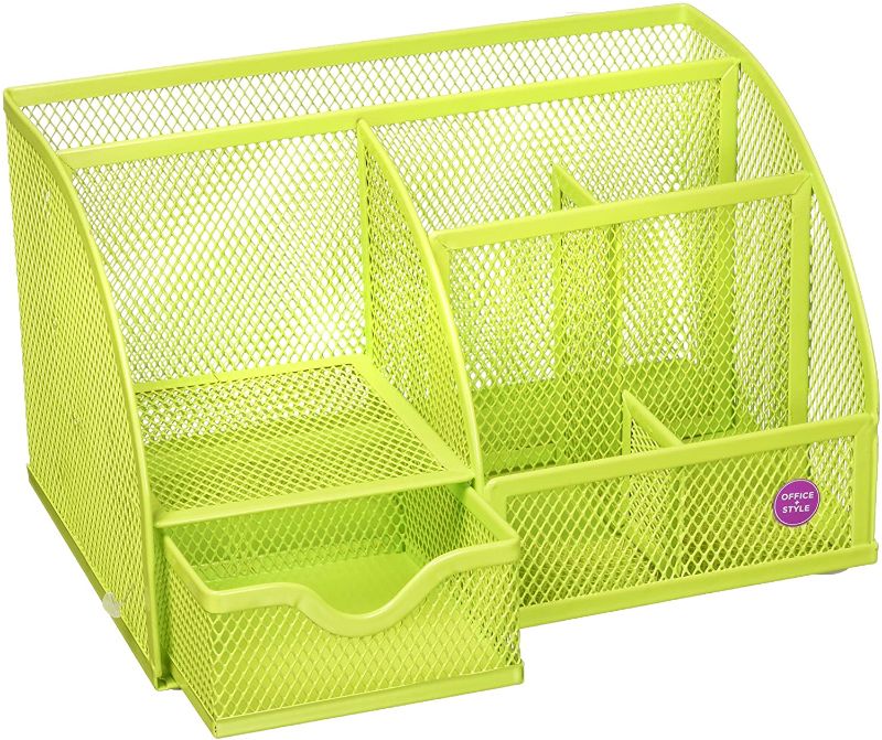 Photo 1 of Mesh Desk Organizer, 7 Compartments for Pens, Scissors, Papers, Desk Accessories, and More- Green
