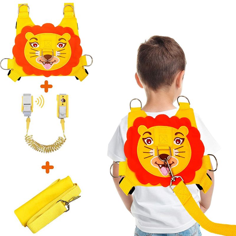 Photo 1 of WSZCML Toddler Leashes for Walking Lion, 3 in 1 Toddler and Kids Harness Safety Leashes + Reflective Anti Lost Wrist Link with Lock, Baby Leash Harness for Walking Boys and Girls (Yellow)