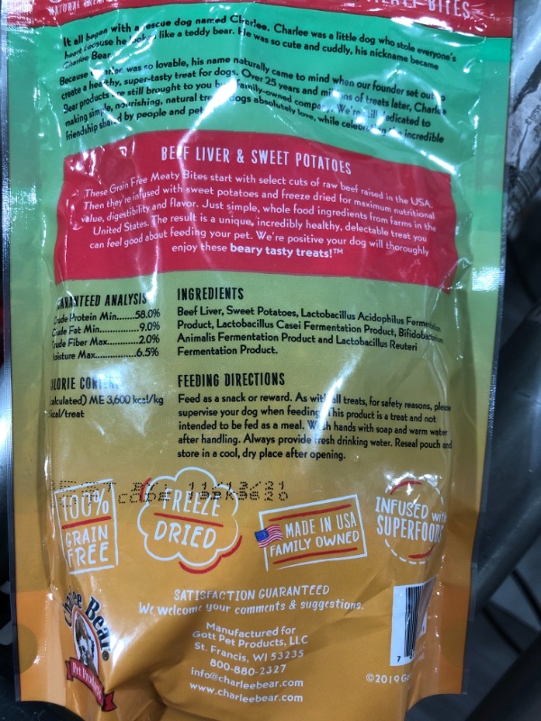 Photo 3 of Charlee Bear Grain Free Meaty Bites Natural Treats for Dogs, Freeze Dried Meat Infused with Superfoods, Made in the USA, For treating or training exp 11/13/2021