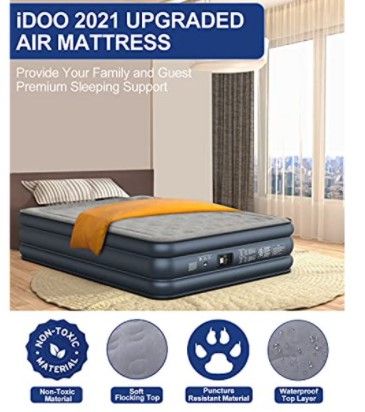 Photo 1 of iDOO Queen Size Air Mattress, Inflatable Airbed with Built-in Pump, 3 Mins Quick Self-Inflation/Deflation, Comfortable Top Surface Blow Up Bed for Home Portable Camping Travel, 80x60x18in, 650lb MAX