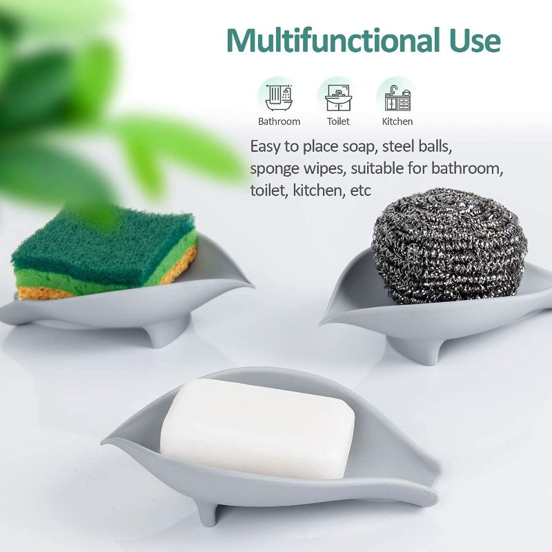 Photo 1 of Bar Soap Holder Leaf Shape, Silicone Soap Dish with Drain, Soap Dish for Shower, Soap Dishes for Bathroom, Keep Soap Dry Clean, Soap Tray Grey 2 Pack