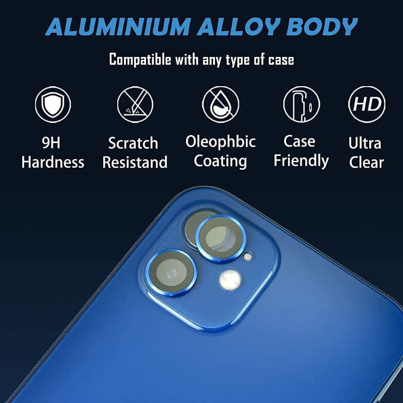 Photo 1 of Camera Lens Protector Fits iPhone 11/iPhone 12/iPhone 12 mini, Premium Tempered Glass Film Aluminum Alloy Anti-Scratch Lens Ring,CoverCase Friendly, Ultra-Thin, Easy Installation?2Grey+2Blue?
