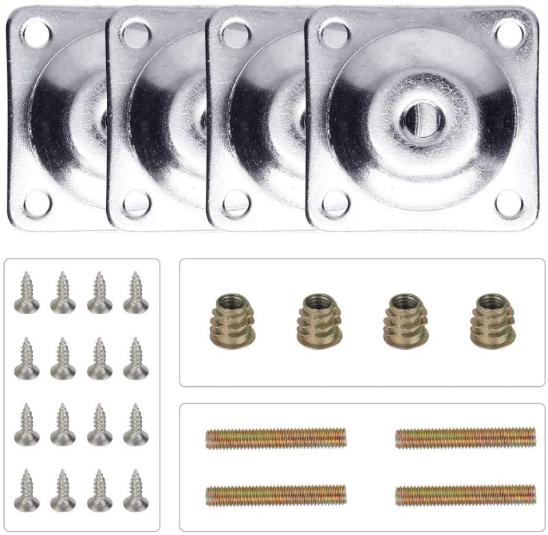 Photo 1 of Aikang Leg Mounting Plates, Furniture Leg Attachment Plates Industrial Strength T-Plate 5/16" (M8) Sofa Legs with Hanger Bolts,Screws,Strengthen Weak Furniture Repair Damaged Sofa Couch Seat,Set of 4
