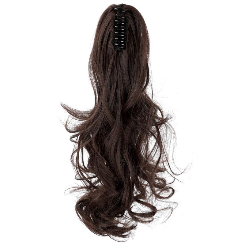 Photo 1 of Wodelanle Clip in Ponytail Extension 18" Claw Curly Wavy Clip in Hair Extensions Long Synthetic Clip in Ponytail for Women (Medium Brown-Curly)
