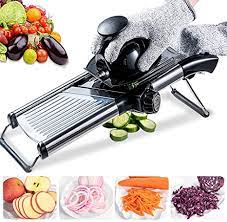 Photo 1 of Adjustable Mandoline Food Slicer, Kitchen Stainless Steel Food Cutter, Food Blade Onion Cutter with Spiralizer Vegetable Slicer for Vegetable, Fruit, Cheese-Send Cut Resistant Gloves
