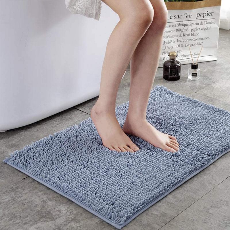 Photo 1 of Bathroom Carpet Non-Slip Bathroom Carpet Soft and Fluffy Chenille Bathroom Carpet ,Washable Microfiber Bathroom Carpet Door Mat/Kitchen/Bedroom Carpet (17X24 Inch, Gary)
