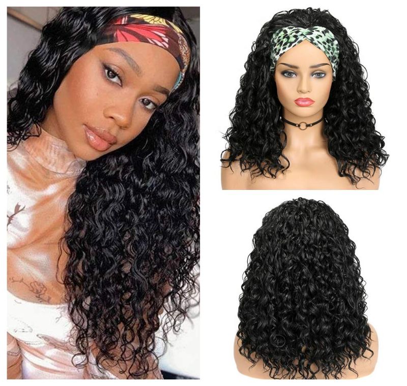 Photo 1 of Lady Hanne HeadBand Wig Water Curly Synthetic Wig for Black Women Deep Wave Machine Made Wigs Natural Color
