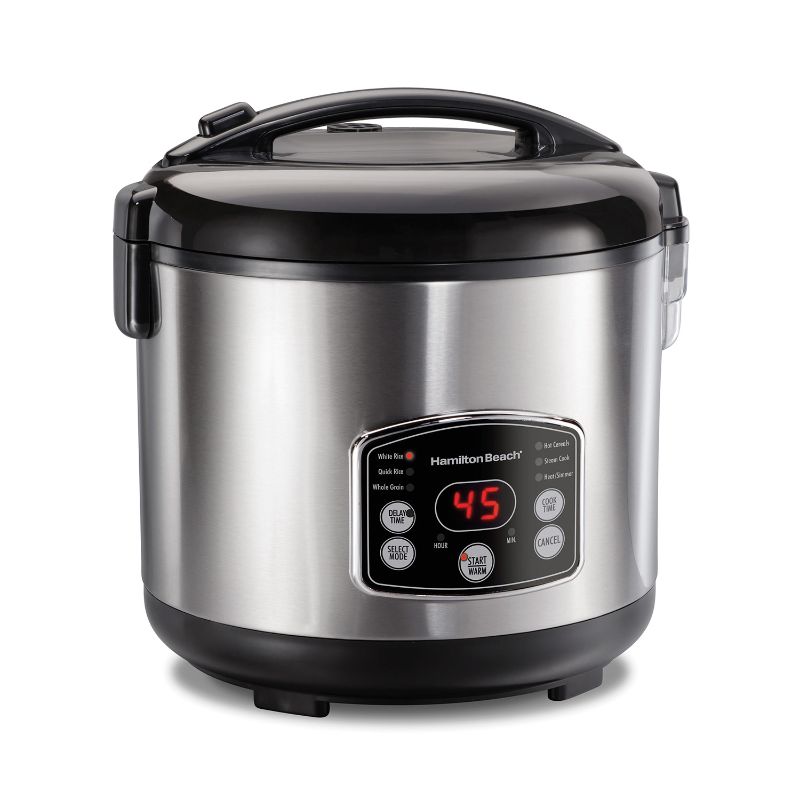Photo 1 of Hamilton Beach Digital Programmable Rice Cooker & Food Steamer, 14 Cups Cooked (7 Uncooked) With Steam & Rinse Basket, Stainless Steel (37548)

