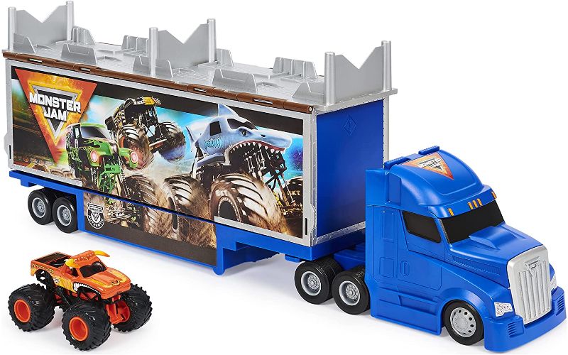 Photo 1 of Monster Jam, Official 2-in-1 Transforming Hauler Playset with Exclusive 1:64 Scale El Toro Loco Die-Cast Monster Truck Toy
