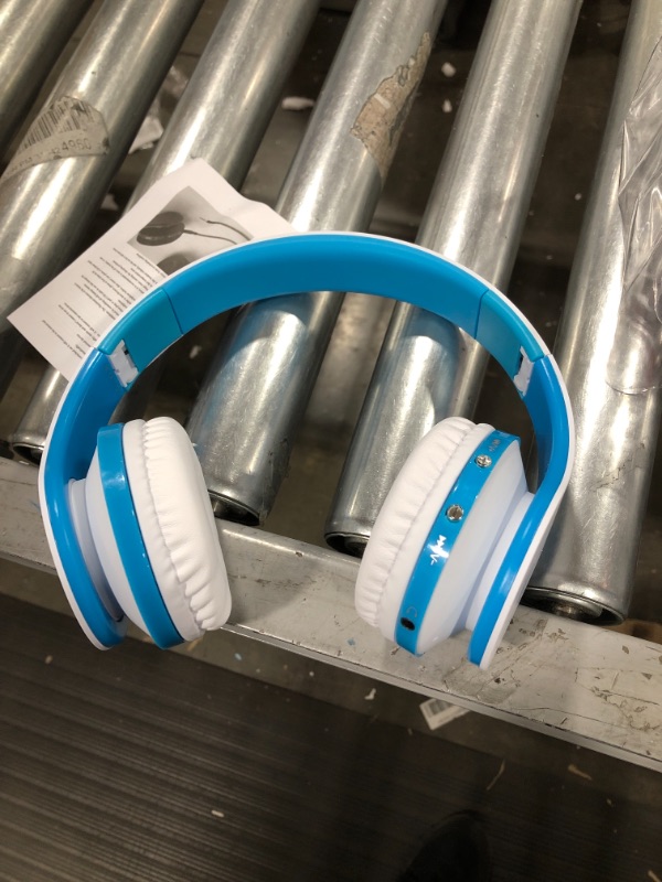 Photo 2 of Wireless Over Ear Stereo Foldable Headphones – White + Blue
