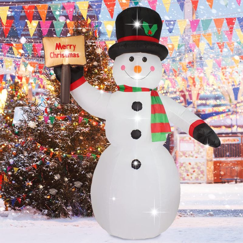 Photo 1 of  8ft Christmas Inflatable Decorations Built-in LED Outdoor Yard Lawn Lighted for Holiday Season, Quick Air Inflated, 8 Feet High, Snowman w/Board
