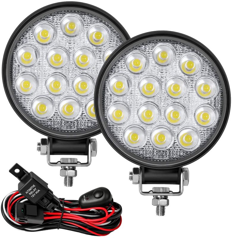 Photo 1 of Zmoon Led Round Light Bar 2PCS 4.5" 140w 14000LM with Led Wring Harness(10ft /2 Lead), Flood Light Off Road Fog Driving Light Bar for Jeep,SUV,Truck,ATV,Boat
