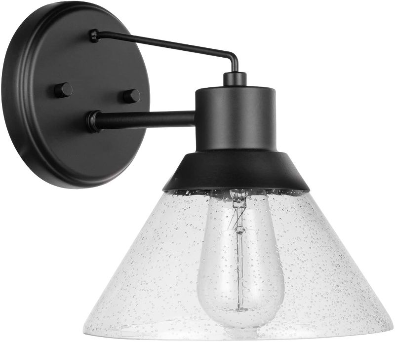 Photo 1 of Amazon Brand – Stone & Beam Contemporary Outdoor Wall Sconce with Clear Seeded Glass Shade, Vintage Edison Bulb Included, 9.1"H, Matte Black
