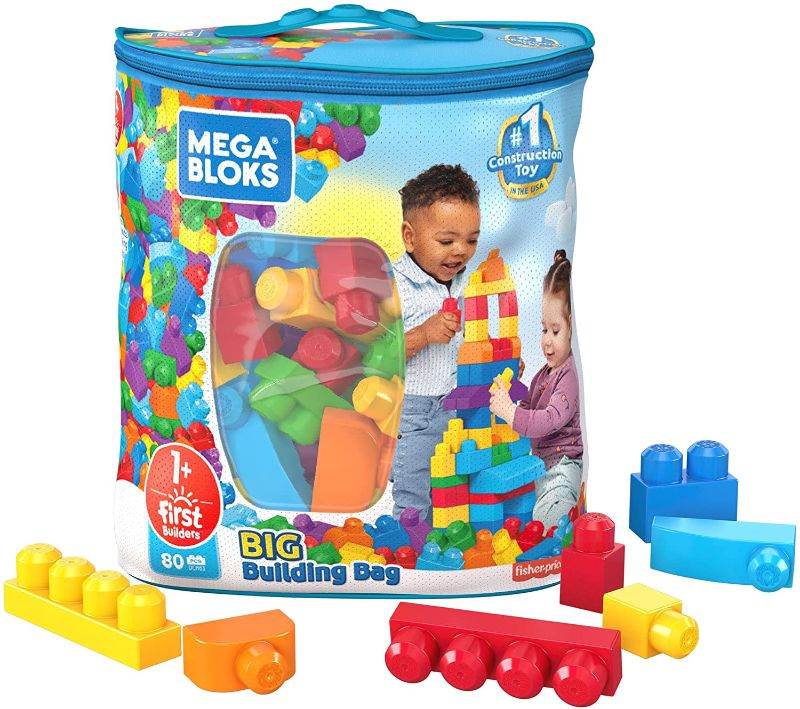 Photo 1 of Mega Bloks First Builders Big Building Bag with Big Building Blocks, Building Toys for Toddlers (80 Pieces) - Blue Bag 3-5 years
