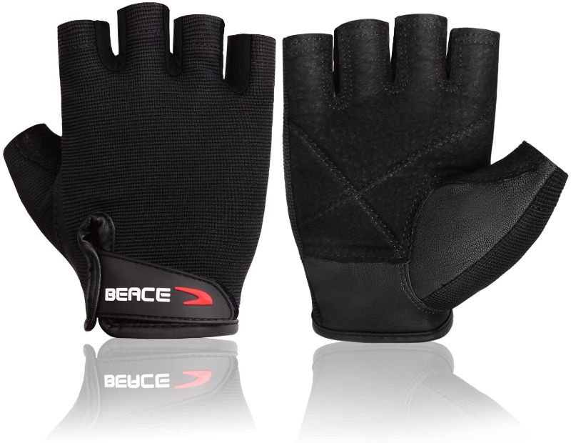 Photo 1 of BEACE Weight Lifting Gym Gloves with Anti-Slip Leather Palm for Workout Exercise Training Fitness and Bodybuilding for Men & Women, Large