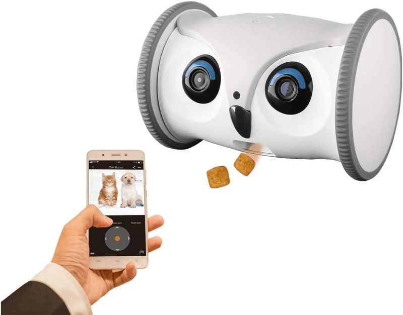 Photo 1 of SKYMEE Owl Robot: Mobile Full HD Pet Camera with Treat Dispenser, Interactive Toy for Dogs and Cats, Remote Control via App (2.4G WiFi ONLY)
