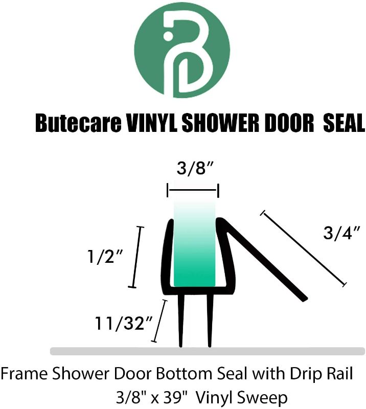 Photo 2 of 2-Pack Butecare Frameless Shower Door Bottom Seal – Stop Shower Leaks and Create a Water Barrier (3/8” x 39”)
