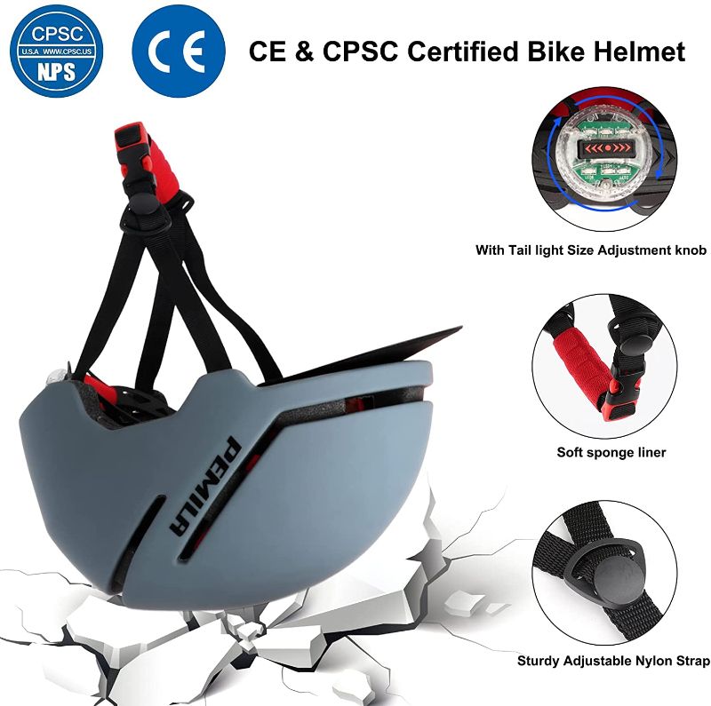 Photo 1 of PEMILA Adult Bike Helmet with Rear Light & Removable Visor Urban Commuter Cycling Helmet Certified CPSC & CE for Men/Women 23-24.5 inch
