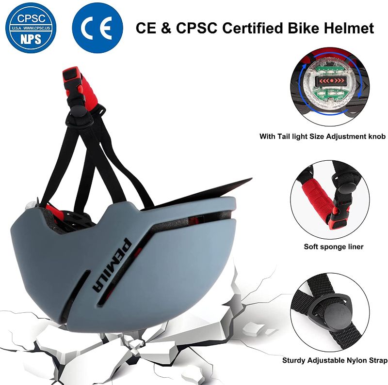 Photo 2 of PEMILA Adult Bike Helmet with Rear Light & Removable Visor Urban Commuter Cycling Helmet Certified CPSC & CE for Men/Women 23-24.5 inch
