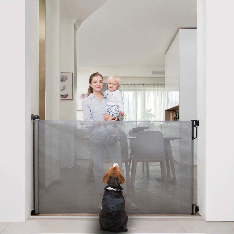 Photo 2 of EasyBaby Products Extra Wide and Extra Tall Indoor Outdoor Retractable Baby Gate Extends up to 71" Wide, 39.3" (100cm) Tall, Grey
