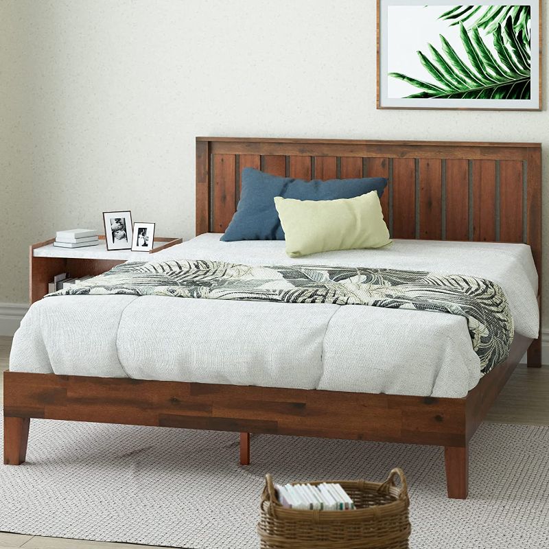 Photo 3 of Zinus Vivek 12 Inch Deluxe Wood Platform Bed with Headboard / No Box Spring Needed / Wood Slat Support / Antique Espresso Finish, Full
